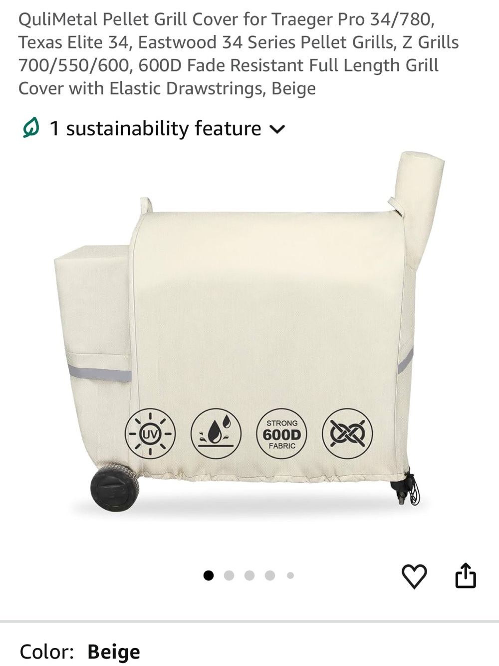 Beige Full-Length Outdoor Grill Cover